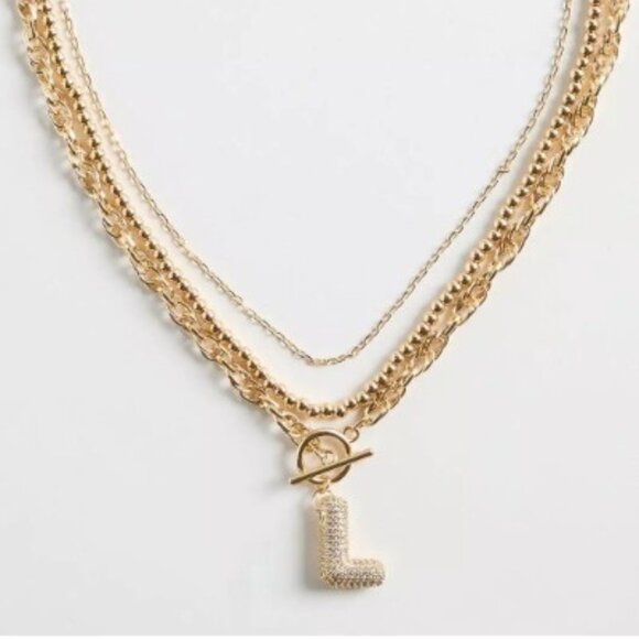 Gold Torrid Pave Puffed "L" Initial Necklace - NWOT - Picture 1 of 6